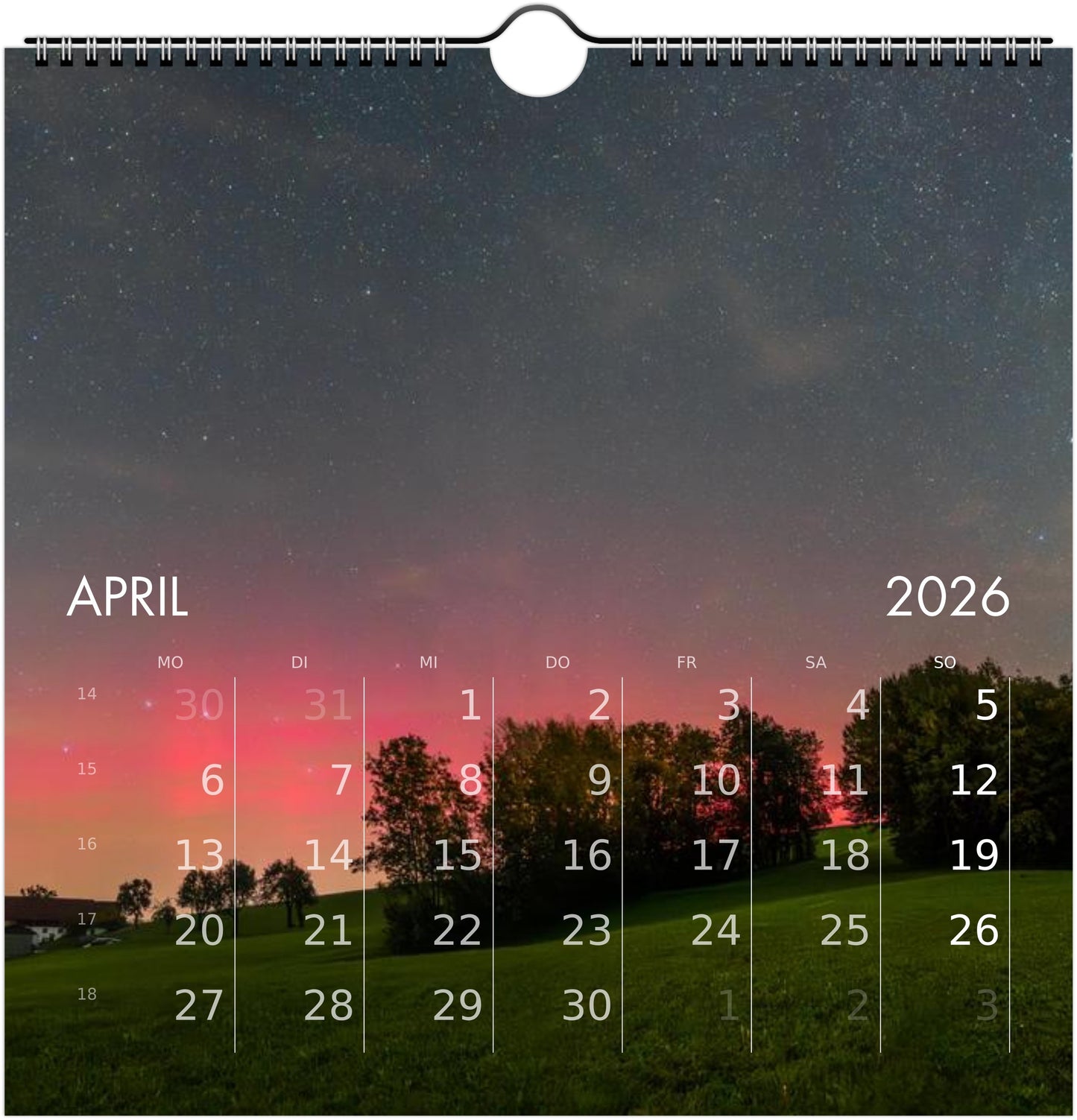 Wandkalender Astronomie 2026 21x21cm (EU & Rest der Welt)