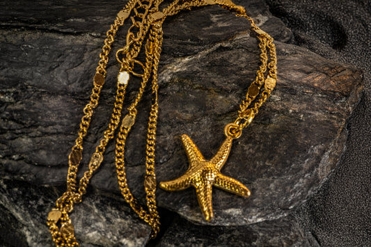 Goldene Seestern-Halskette – Sommerlicher Glanz im Sequin-Stil